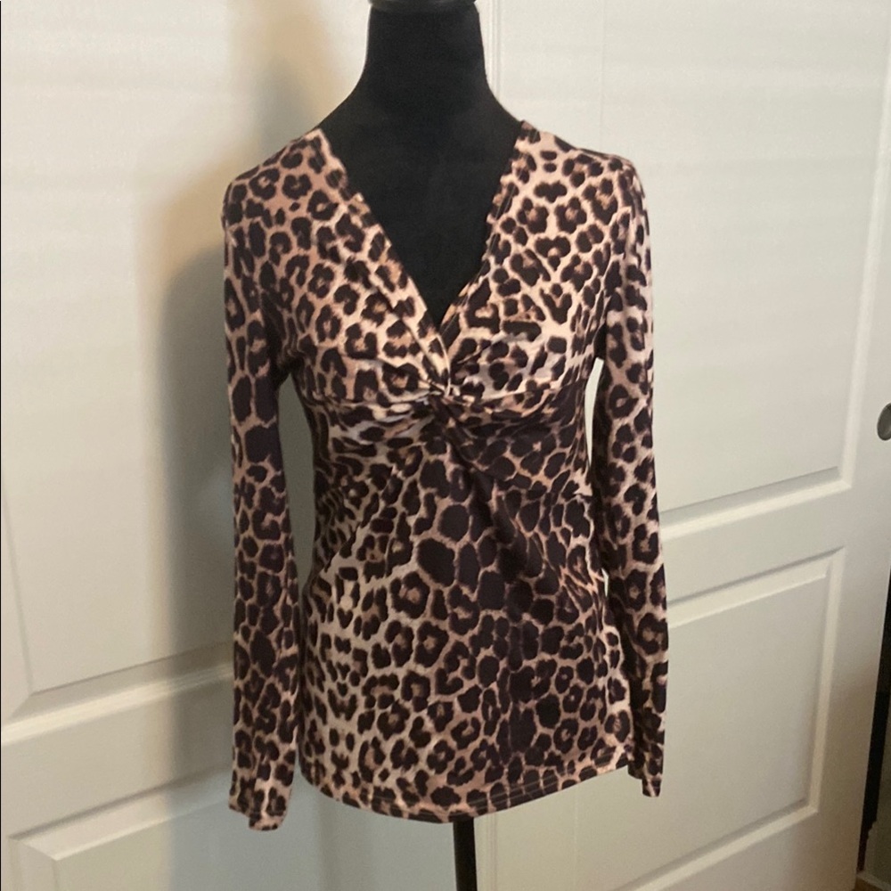 Source Unknown Tan Cream Tie Front Fitted Blouse